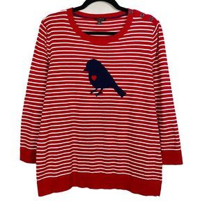 Talbots Pullover Sweater Love Bird Red White Stripe Cotton Blend Women’s XL